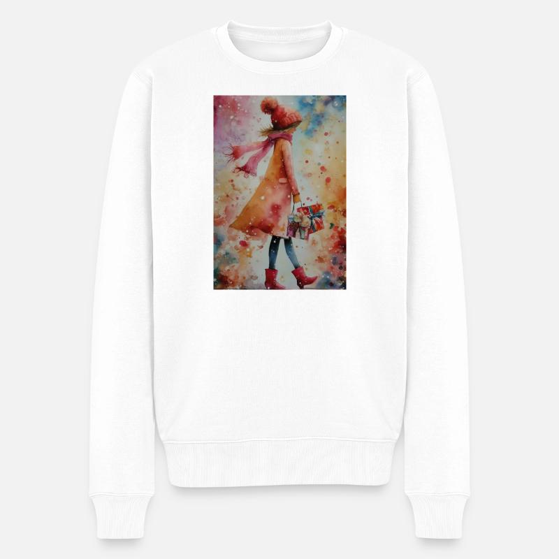 Winter-Geschenkspaziergang Aquarell - Männer Premium Bio Pullover - Weiß