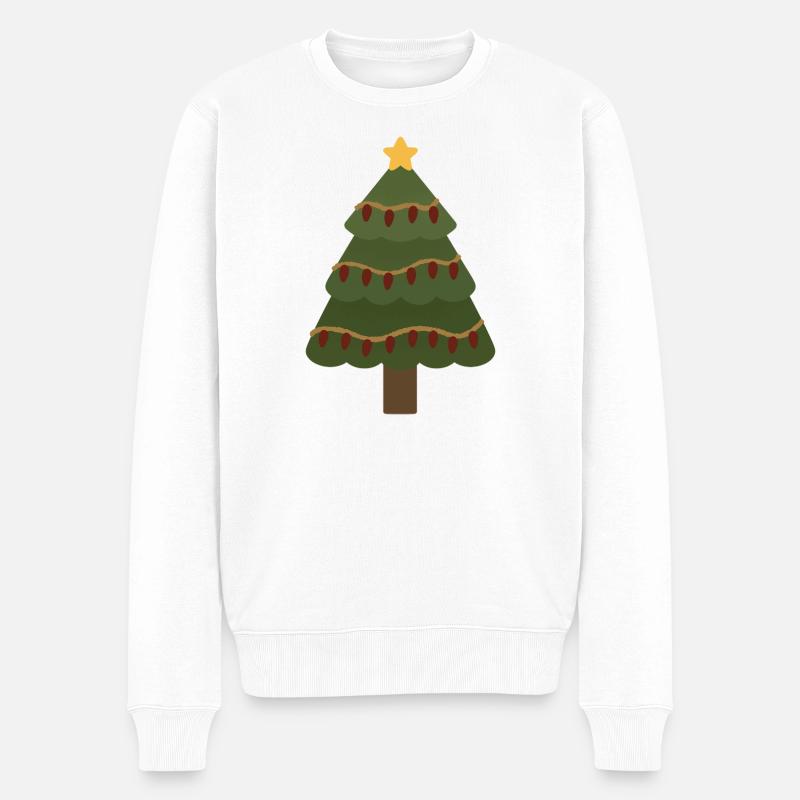 Gemütlicher Weihnachtsbaum mit Girlandenlichtern - Männer Premium Bio Pullover - Weiß