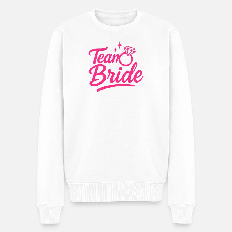 Team Bride Pink Ring Script - Männer Premium Bio Pullover - Weiß