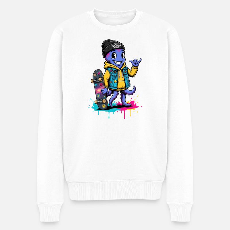 Tentakel Skate Crew Cartoon - Männer Premium Bio Pullover - Weiß