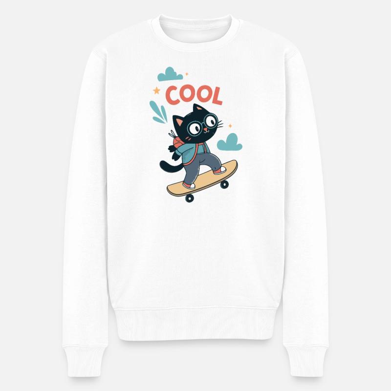 Skater Cat - Männer Premium Bio Pullover - Weiß