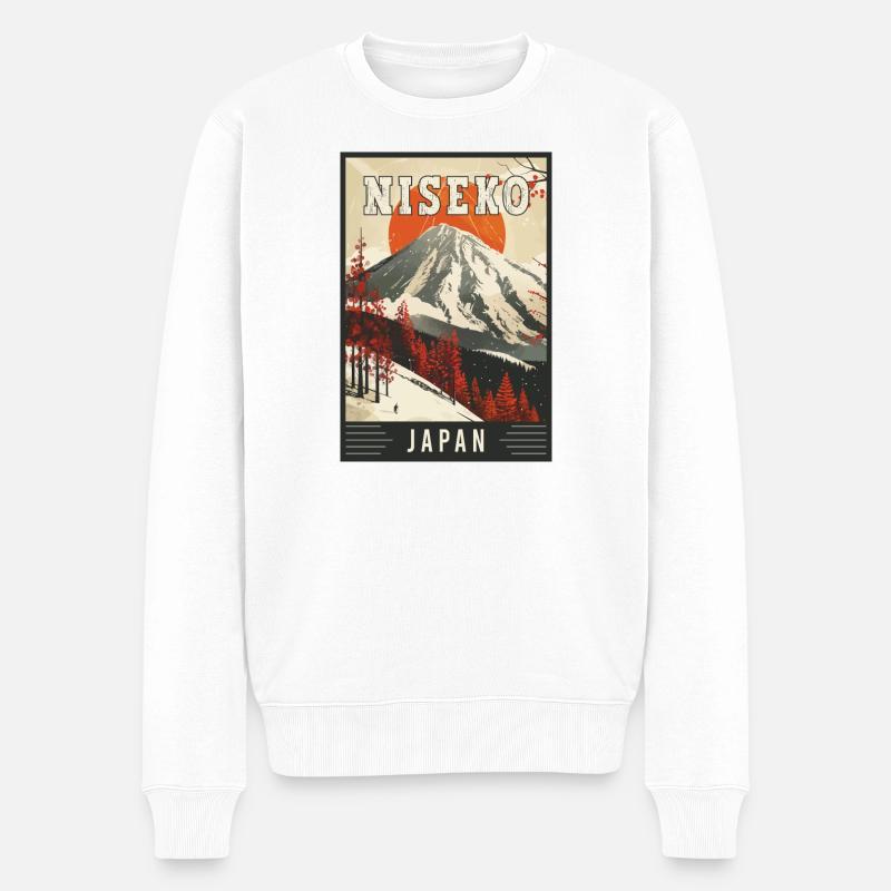 Winterparadies in Niseko Japan Vintage-Reisekunst - Männer Premium Bio Pullover - Weiß