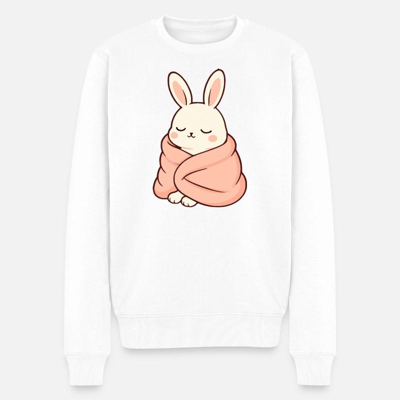 Schlafendes Häschen in Kuscheldecke - Männer Premium Bio Pullover - Weiß