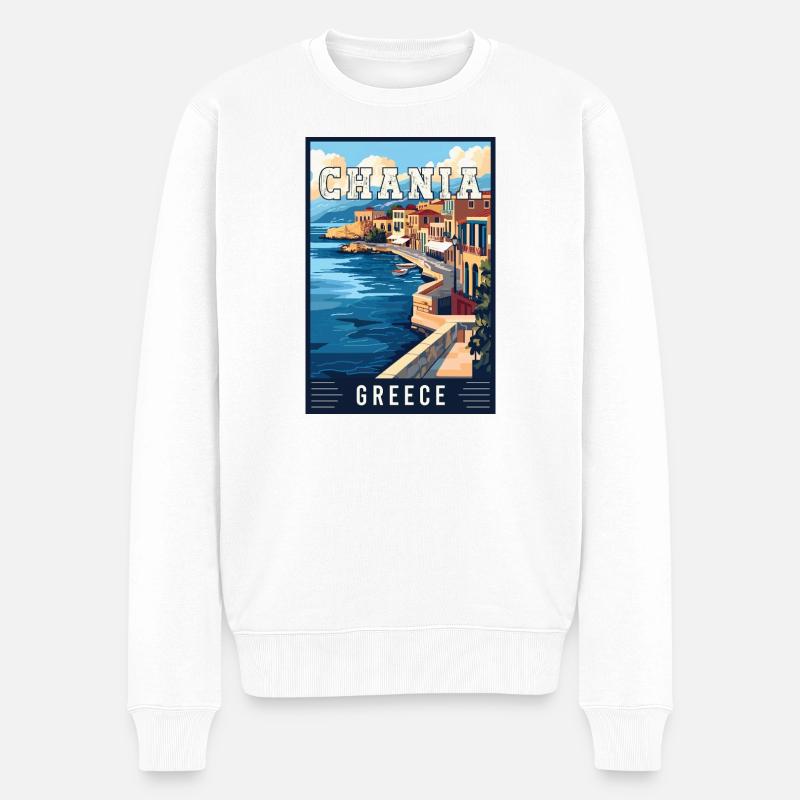 Découvrez la magnifique Chanée en Grèce - Pull Premium bio Homme - blanc