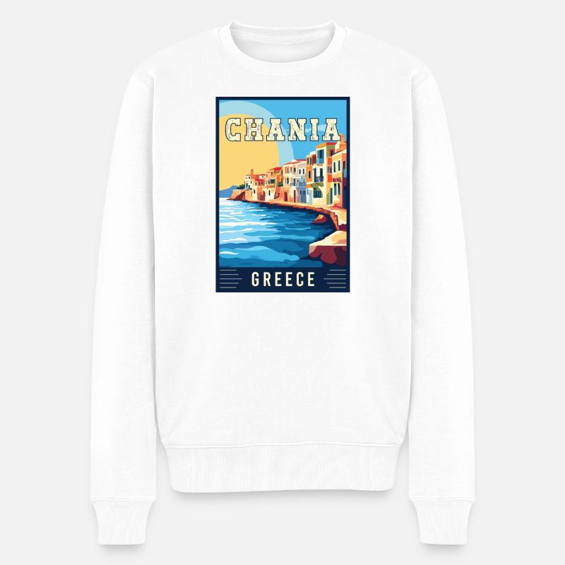 Découvrez la magnifique Chanée en Grèce - Pull Premium bio Homme - blanc