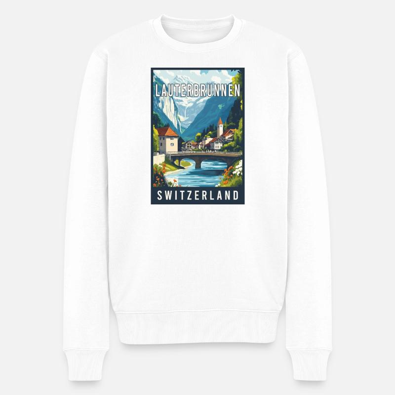 Découvrez les majestueuses Alpes de Lauterbrunnen, Suisse - Pull Premium bio Homme - blanc