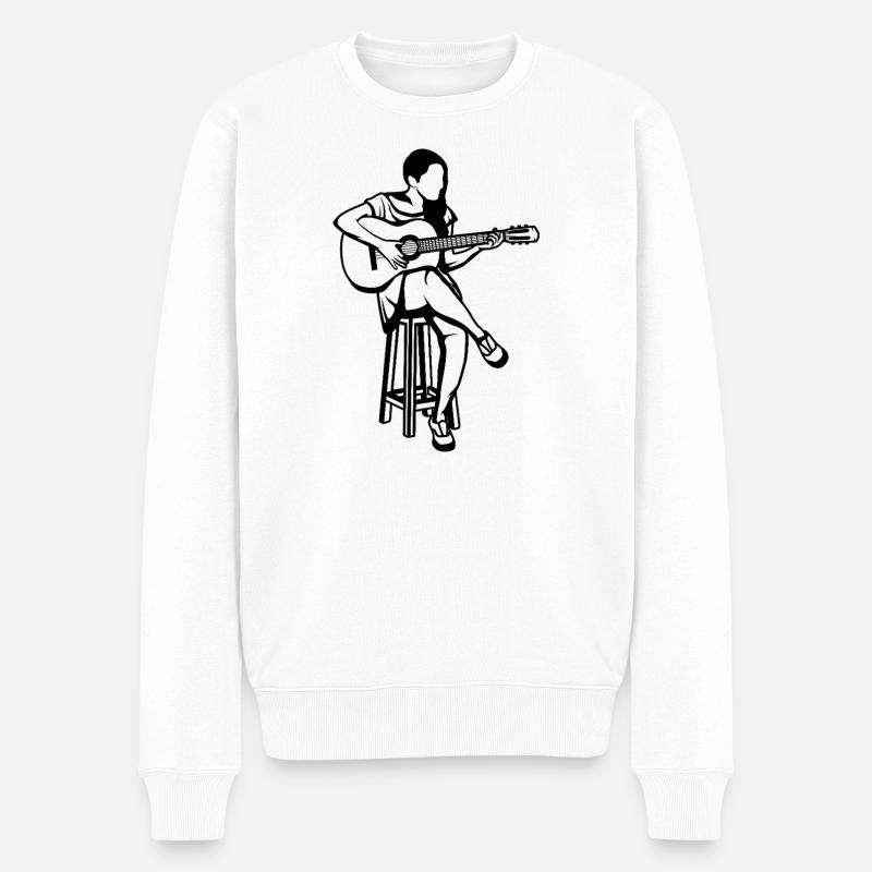 Gitarrenmädchen - Männer Premium Bio Pullover - Weiß