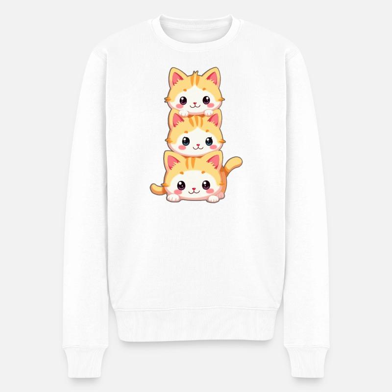 Gestapeltes Kätzchen-Trio - Männer Premium Bio Pullover - Weiß