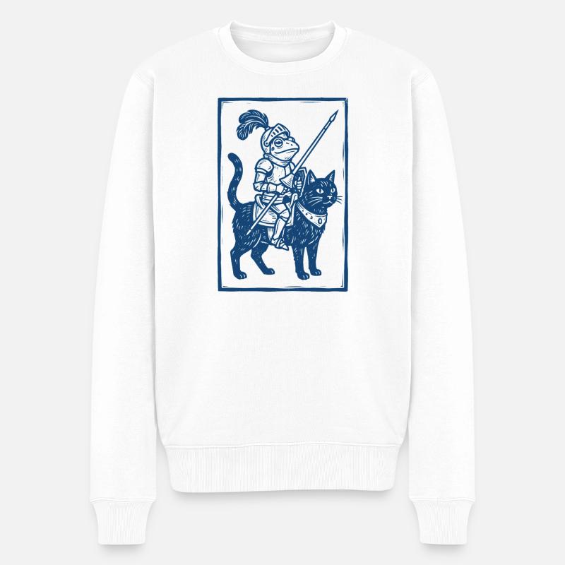 Frosch Ritter - Holzschnitt Fantasy Art - Männer Premium Bio Pullover - Weiß