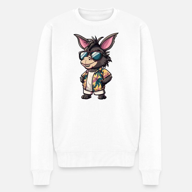 Esel Comic Urlaub - Männer Premium Bio Pullover - Weiß