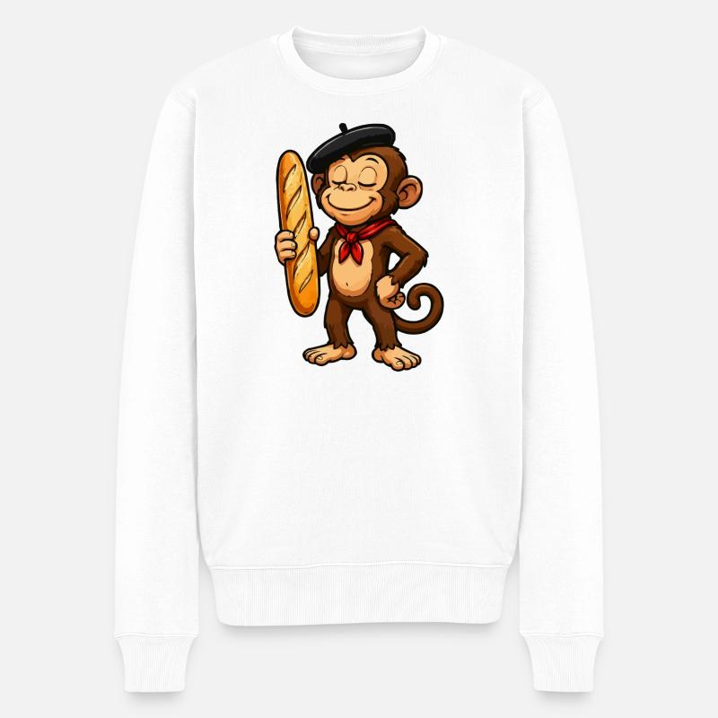 Baguette singe avec béret - Pull Premium bio Homme - blanc