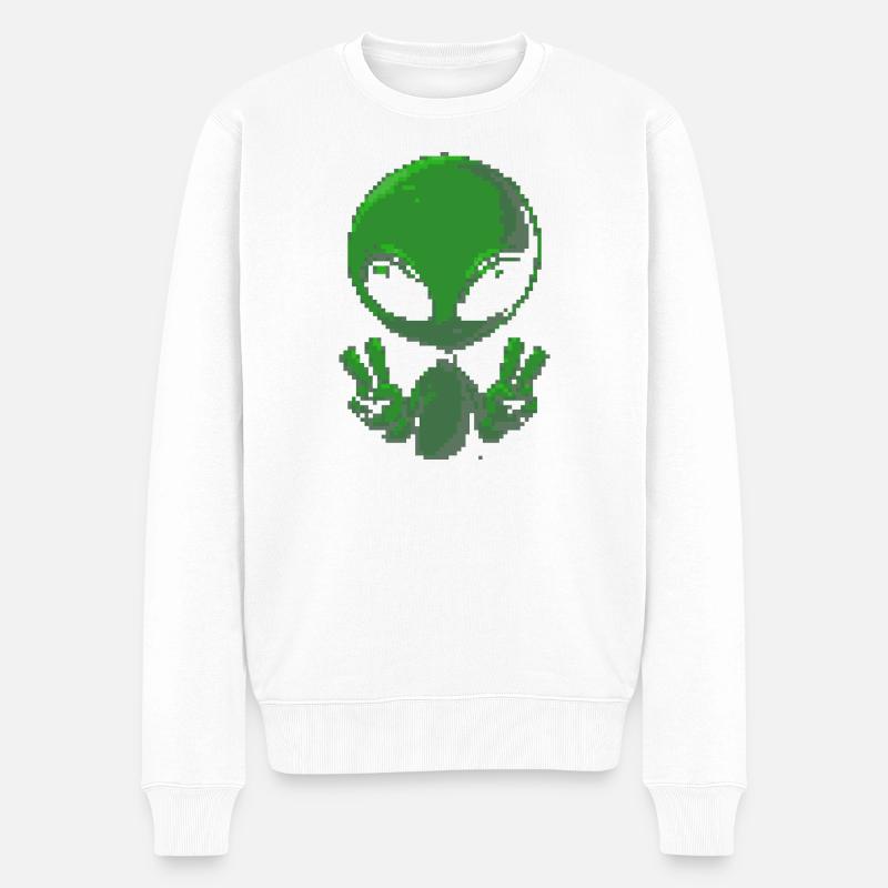 Signe de paix extraterrestre Pixel - Pull Premium bio Homme - blanc