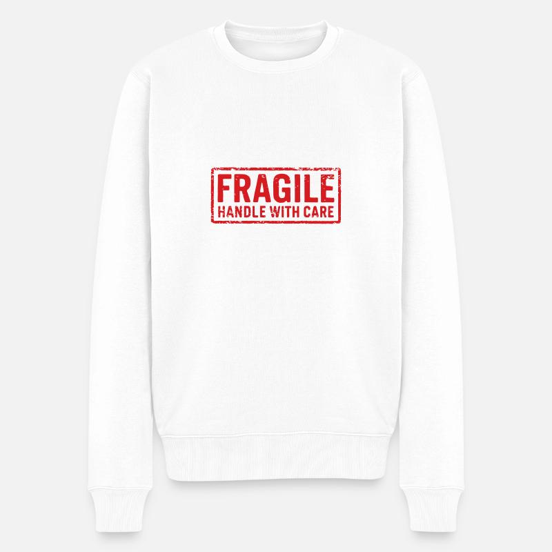 Zerbrechlicher Griff mit rotem Grunge-Stempel - Männer Premium Bio Pullover - Weiß