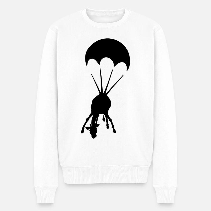 Giraffe mit Fallschirm Graffiti Urban Art - Männer Premium Bio Pullover - Weiß