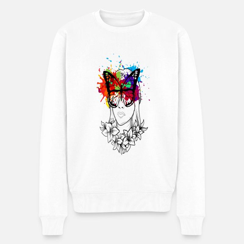 Floraler Schmetterling - Männer Premium Bio Pullover - Weiß