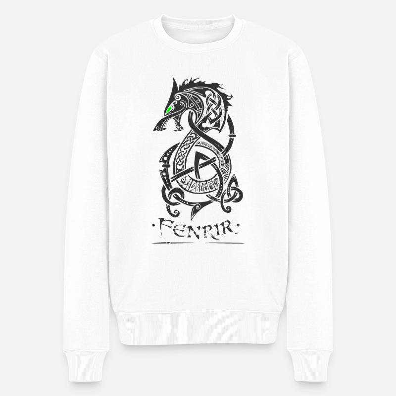 Fenriswolf- Black Darkside Walhalla - Männer Premium Bio Pullover - Weiß