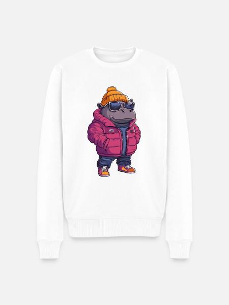 Nilpferd Cool Comic - Männer Premium Bio Pullover - Weiß