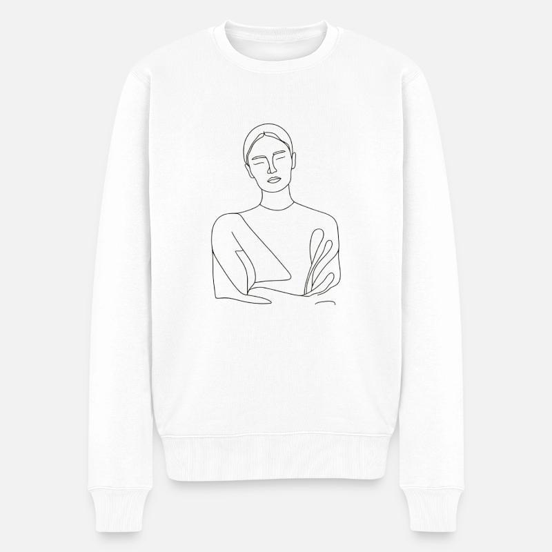 Lineart Frau - Männer Premium Bio Pullover - Weiß