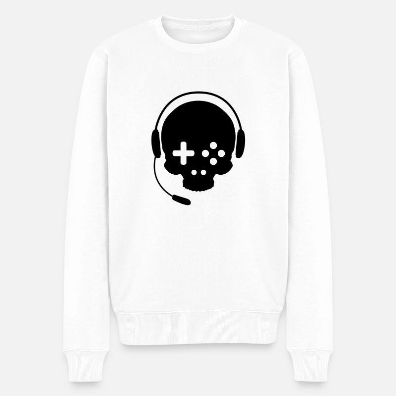 Game Schädel mit Headset - Männer Premium Bio Pullover - Weiß