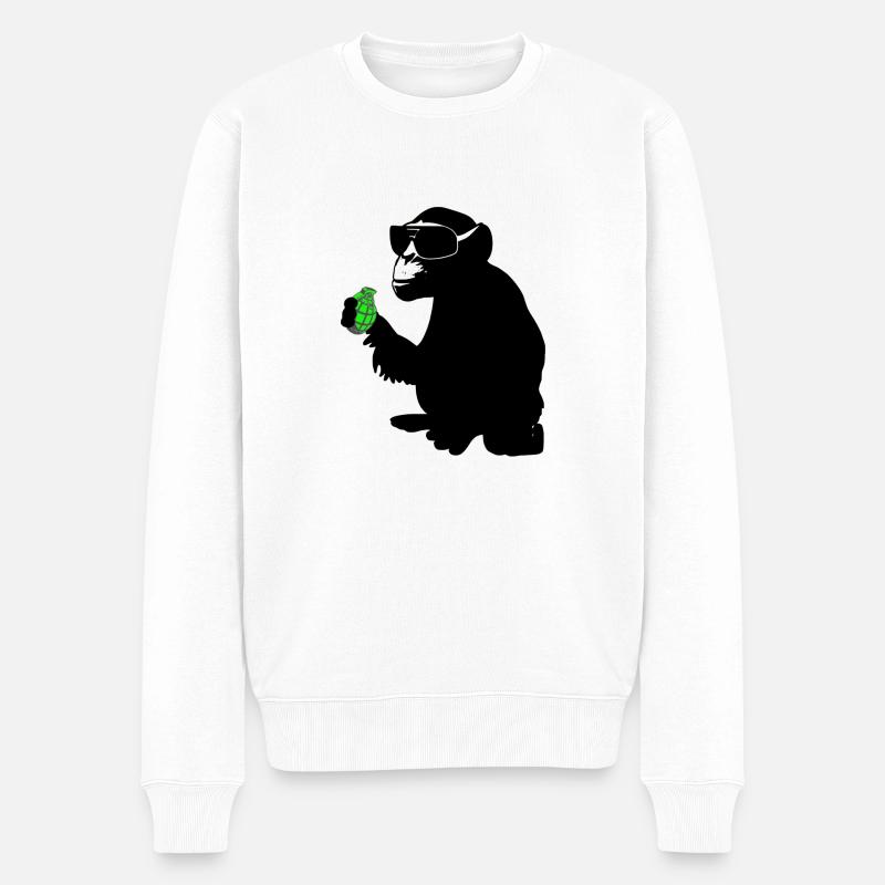 affe mit handgranate - Männer Premium Bio Pullover - Weiß