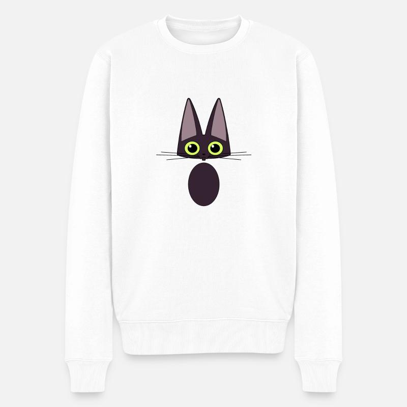 Chat noir - Pull Premium bio Homme - blanc