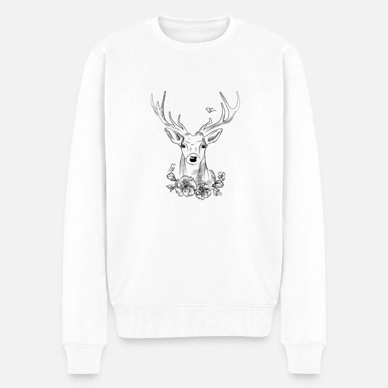 Hirschskizze - Männer Premium Bio Pullover - Weiß