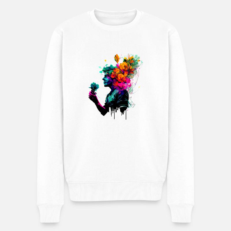 Œuvres d’art psychédéliques - L’Homme aux fleurs - Pull Premium bio Homme - blanc