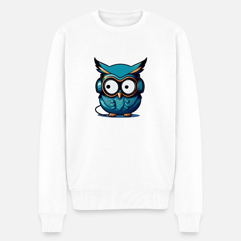 Eule dunkelblau Kopfhörer - Männer Premium Bio Pullover - Weiß