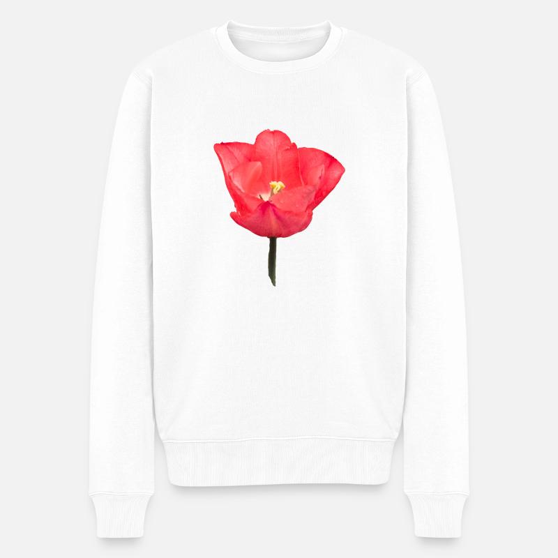 Rote Tulpenblüte - Männer Premium Bio Pullover - Weiß