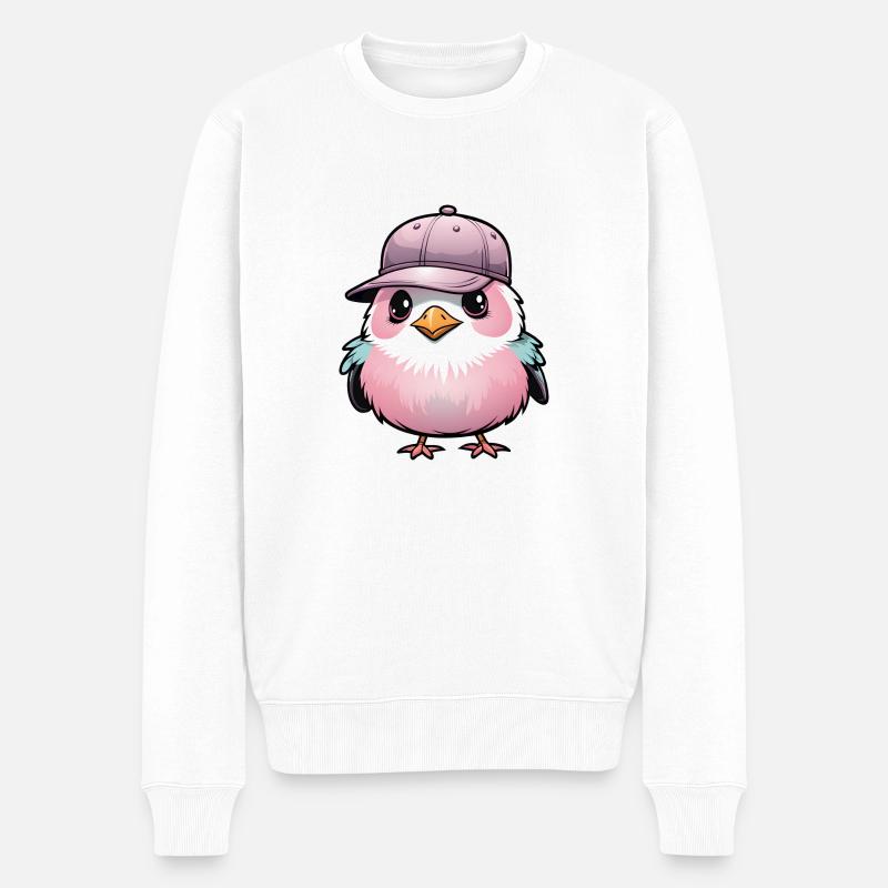 Oiseau rose mignon avec casquette de Baseball - Pull Premium bio Homme - blanc