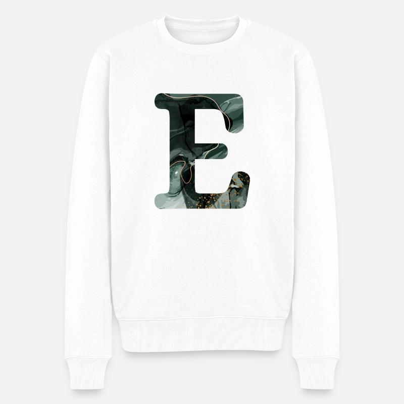 Lettre e marbré vert - Pull Premium bio Homme - blanc