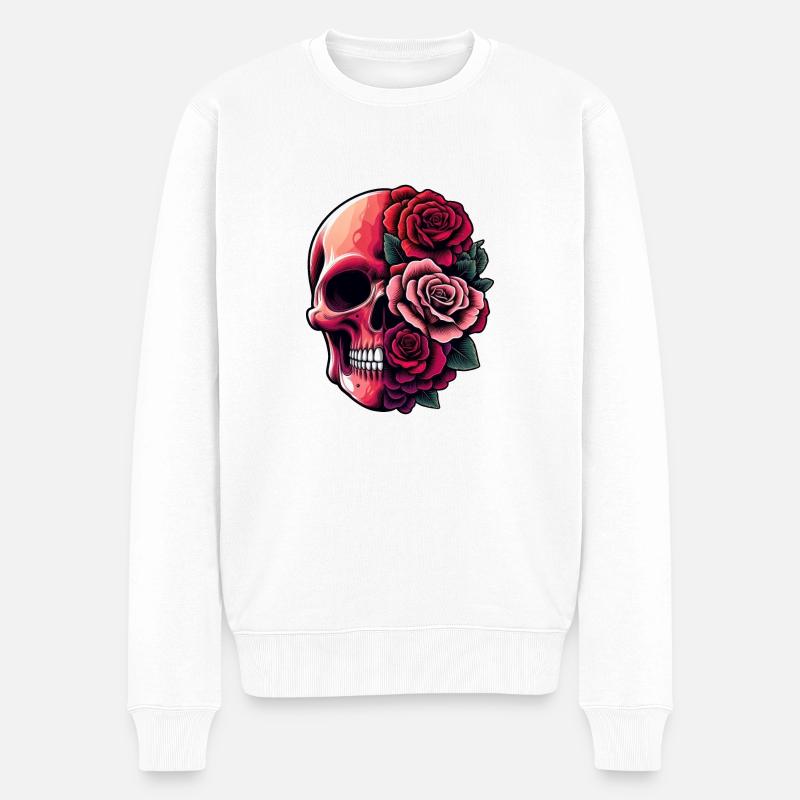 Crâne et bouquet - Pull Premium bio Homme - blanc