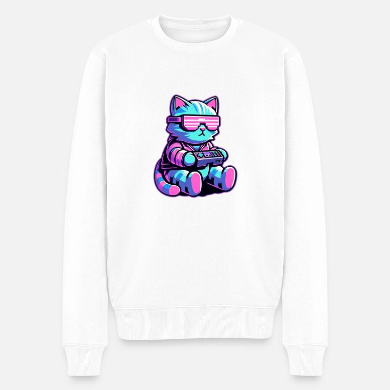 Chat Cool Gamer - Pull Premium bio Homme - blanc
