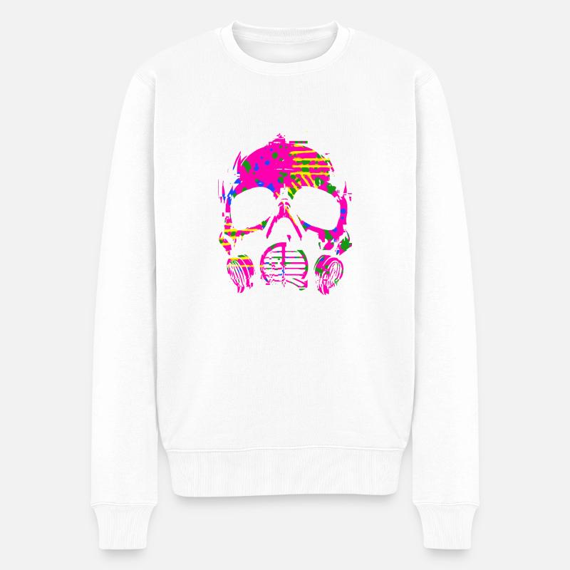 Regenbogen Pink Camo Gasmaske - Männer Premium Bio Pullover - Weiß