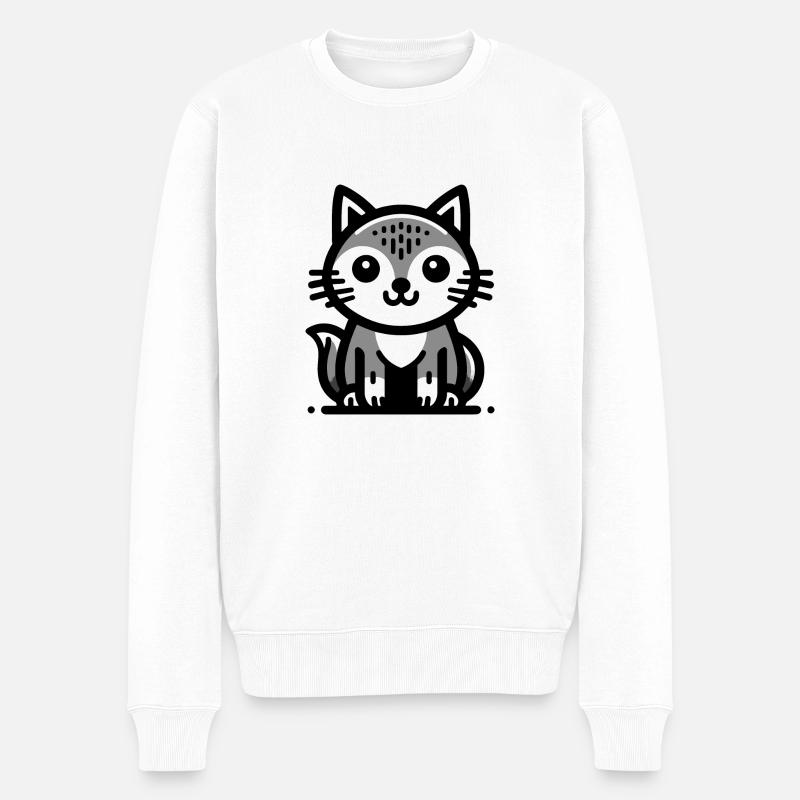 Niedliche Cartoon-Katze - Männer Premium Bio Pullover - Weiß