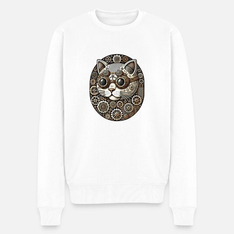 Steampunk Kitty Cat - Pull Premium bio Homme - blanc
