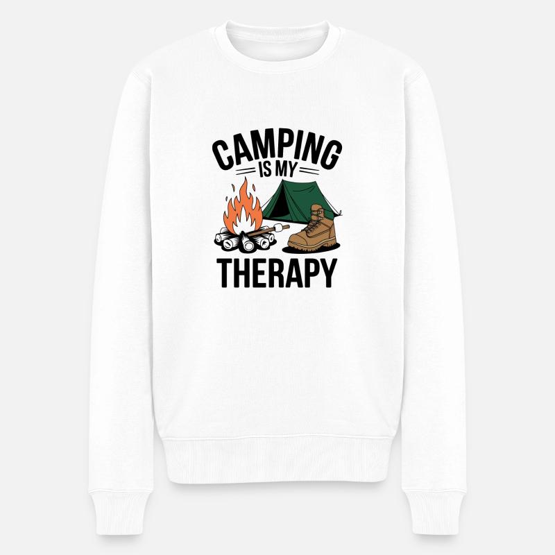Camping ist meine Therapie - Männer Premium Bio Pullover - Weiß