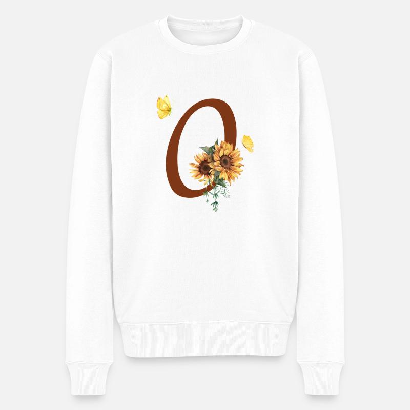 Buchstabe o Sonnenblumenschmetterling - Männer Premium Bio Pullover - Weiß