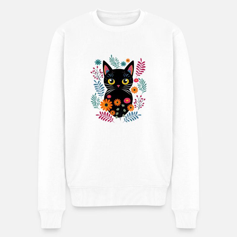 Chat et fleurs sauvages - Pull Premium bio Homme - blanc