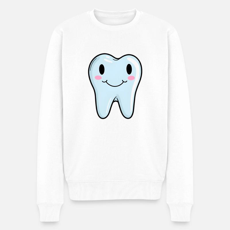 Zahn Zähne Lächeln Lachen - Männer Premium Bio Pullover - Weiß