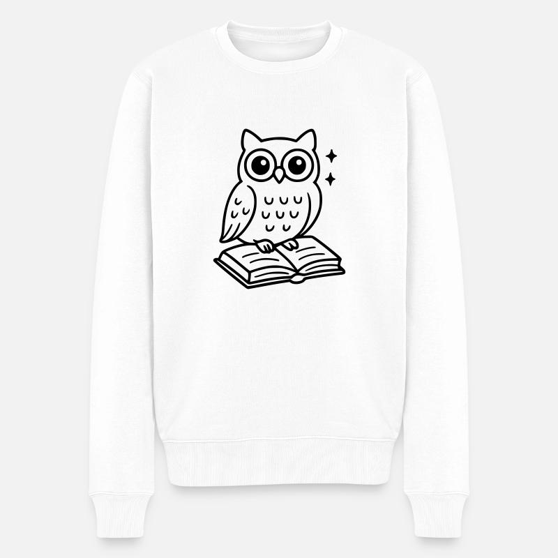 Eulen-Buch - Männer Premium Bio Pullover - Weiß