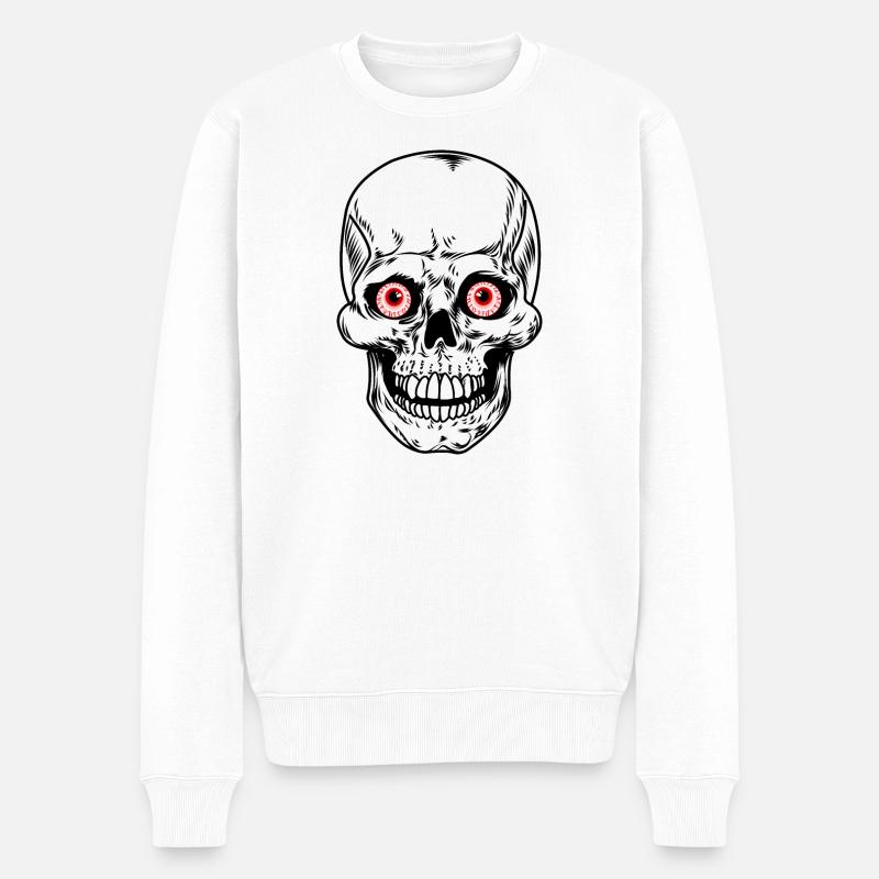 Skelettschädel mit roten Augäpfeln - Männer Premium Bio Pullover - Weiß