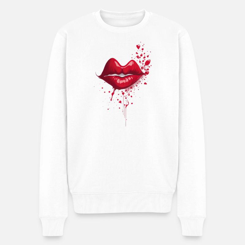 Kussrote Lippen Splash - Männer Premium Bio Pullover - Weiß