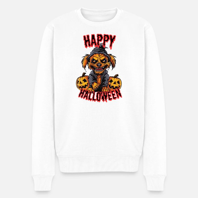 Süßer Halloween-Hund mit Kürbissen - Männer Premium Bio Pullover - Weiß