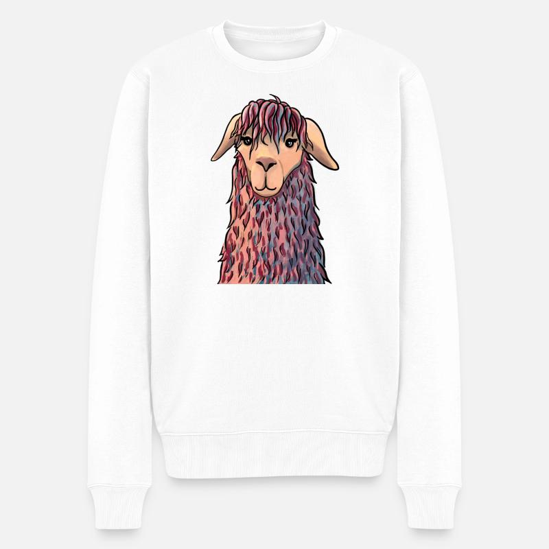 Lama Porträt abstrakt - Männer Premium Bio Pullover - Weiß