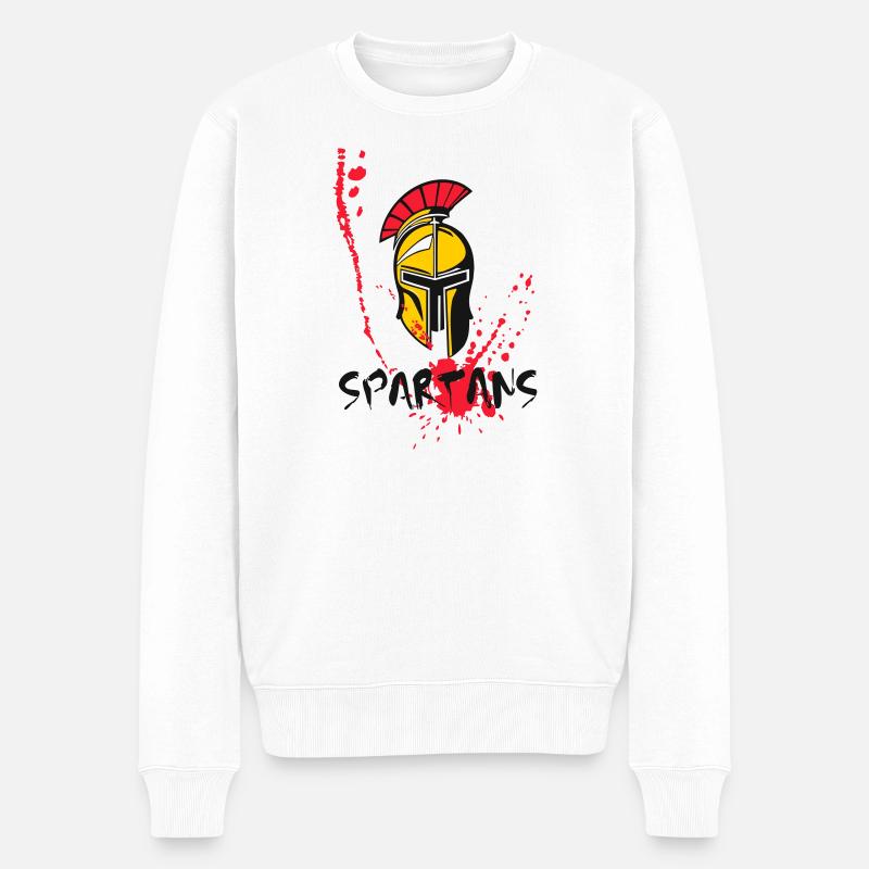 Helm Sparta und Blut 10 - Männer Premium Bio Pullover - Weiß