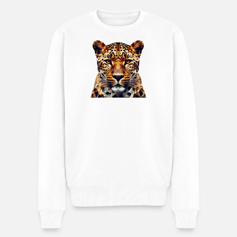 Léopard de style polygonal - Pull Premium bio Homme - blanc