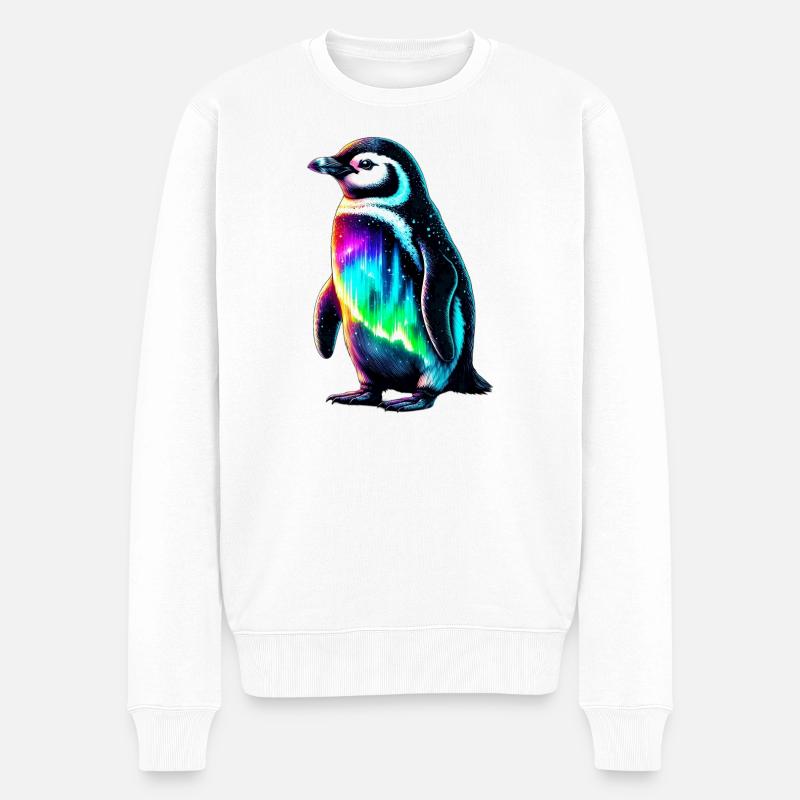 Aurora Borealis Pinguin - Männer Premium Bio Pullover - Weiß
