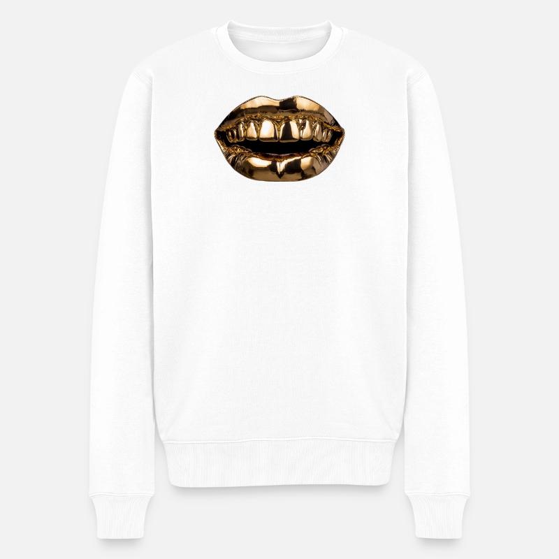 Lèvres dorées grillées - Pull Premium bio Homme - blanc