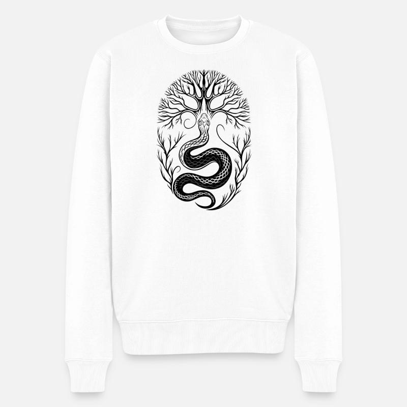 Schlange mit Baum im Winter - Männer Premium Bio Pullover - Weiß